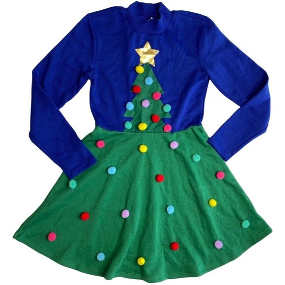 Mighty Fine Dress Women's XS Blue Green‎ Cute Tree Holiday Seasonal Pom-Pom NEW - Picture 14 of 16